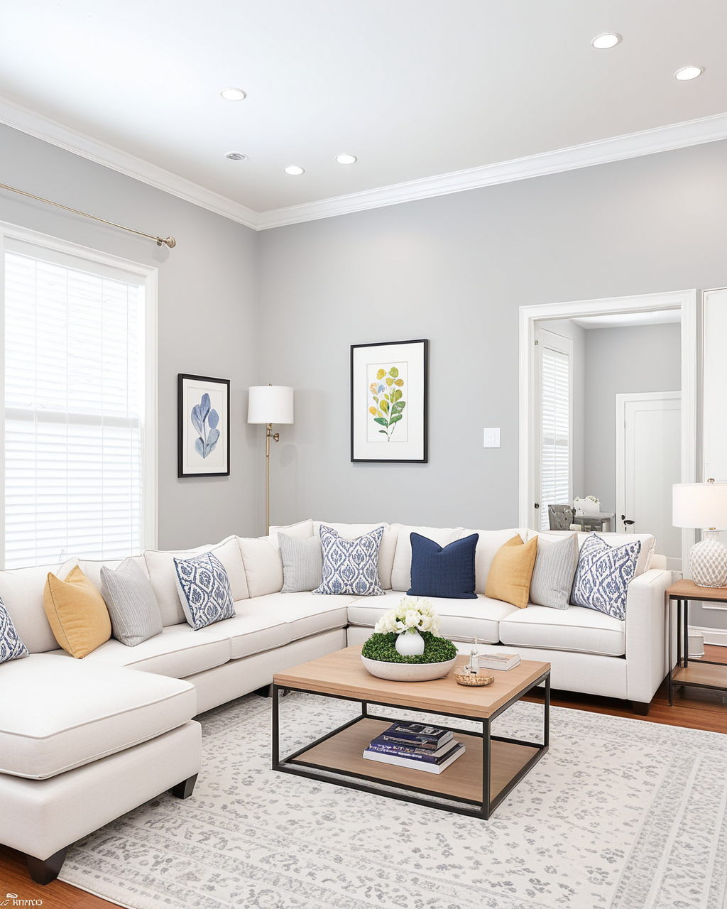 Minimal Living Room Interior paint color combination — Nebulous White