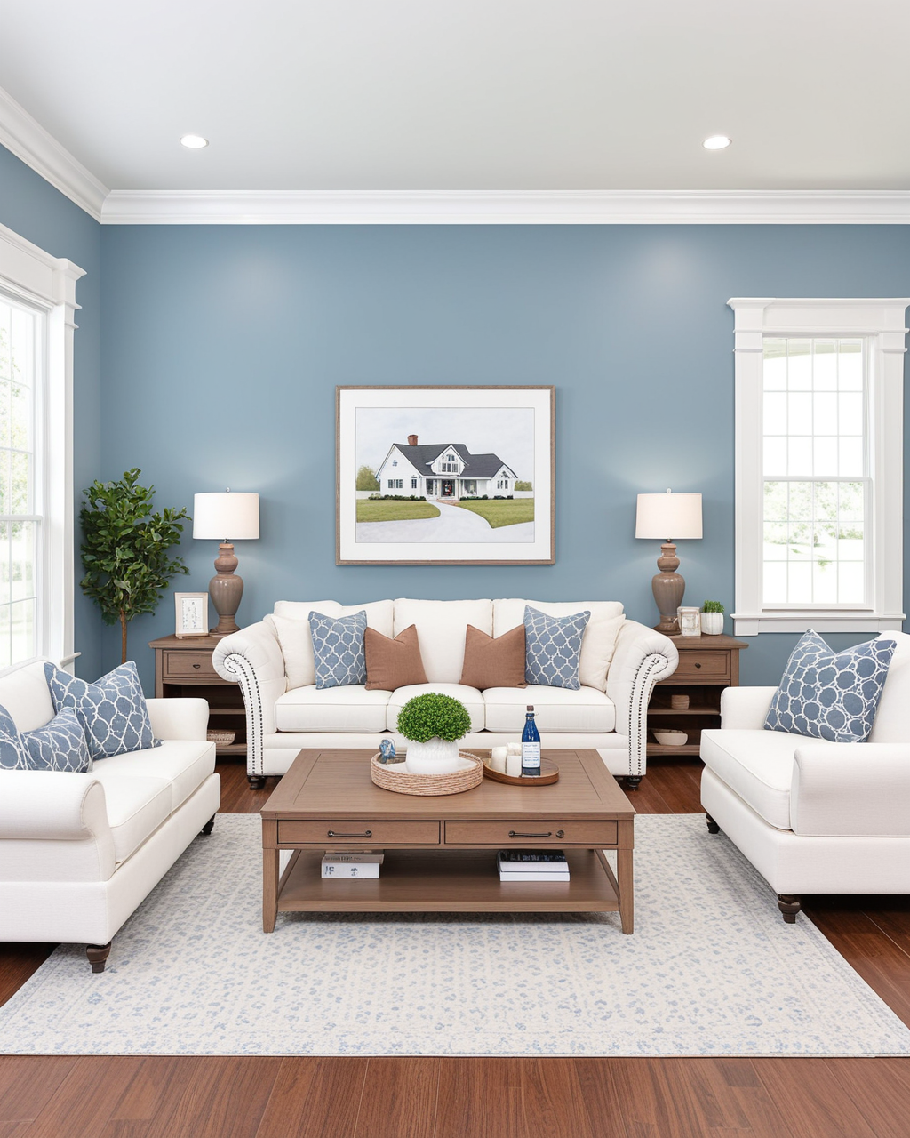 Modern Living Room Interior paint color combination — Faded Flaxflower