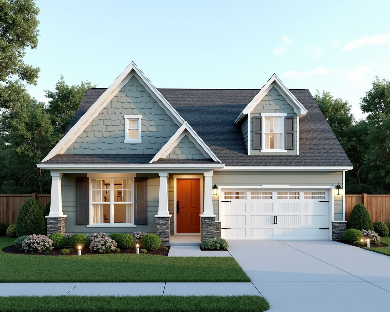 Neutral American Cottage House Exterior paint color combination — Icicle