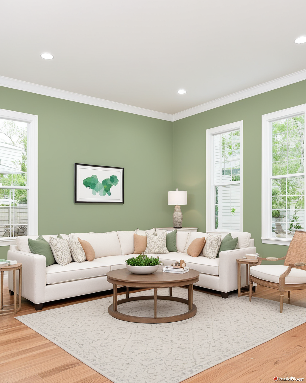 Neutral Living Room Interior paint color combination — Clary Sage