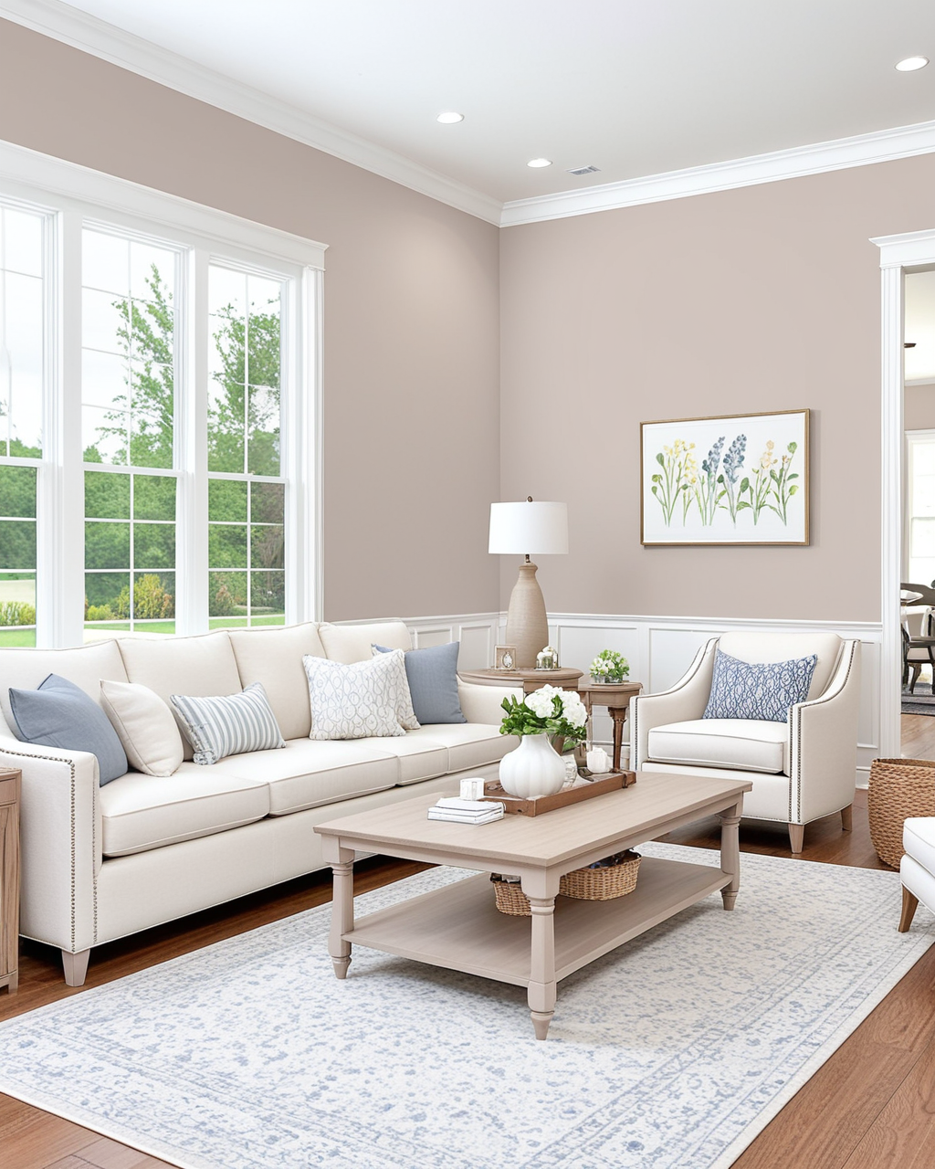 Earthy Living Room Interior paint color combination — Angora
