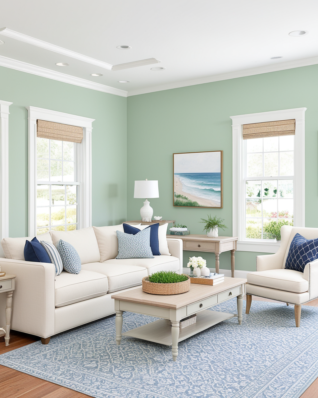 Pastel Living Room Interior paint color combination — Copen Blue
