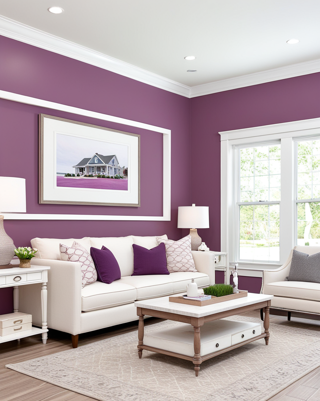 Bold Living Room Interior paint color combination — Ruby Violet