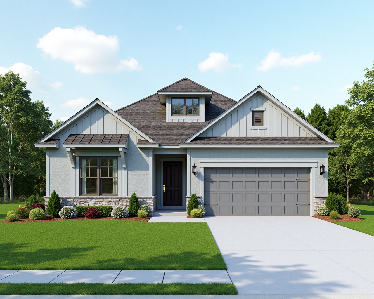 Classic American Cottage House Exterior paint color combination — Misty