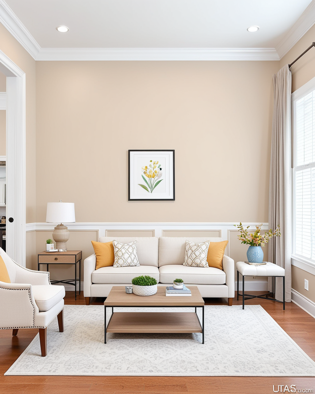 Pastel Living Room Interior paint color combination — Moderate White