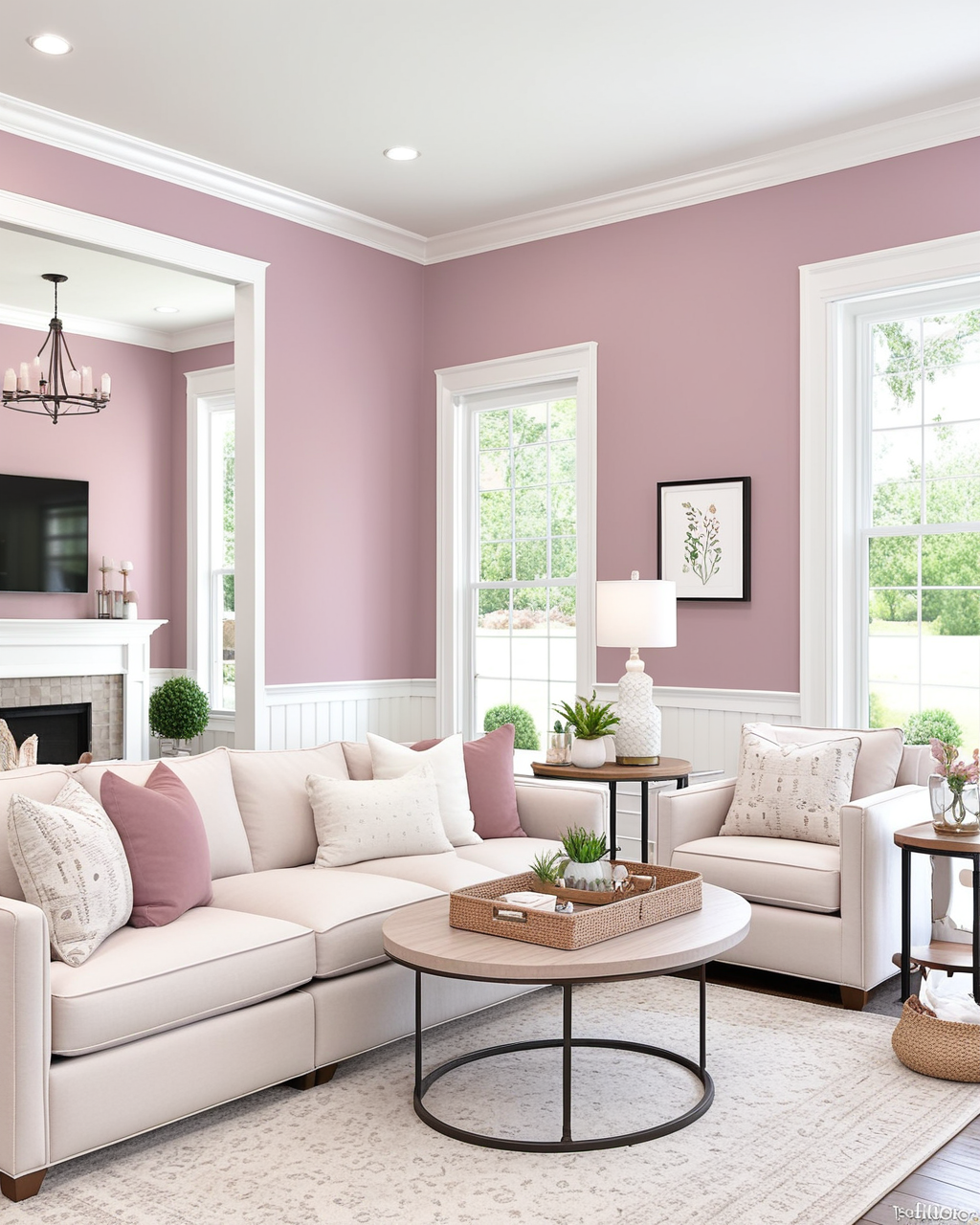 Warm Living Room Interior paint color combination — Fading Rose