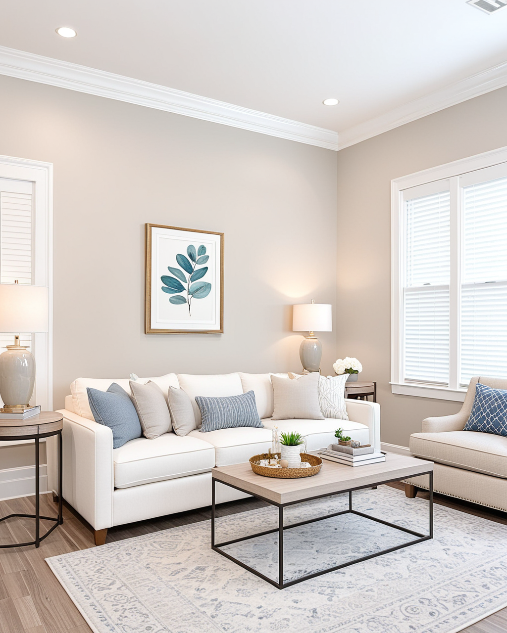 Pastel Living Room Interior paint color combination — Egret White