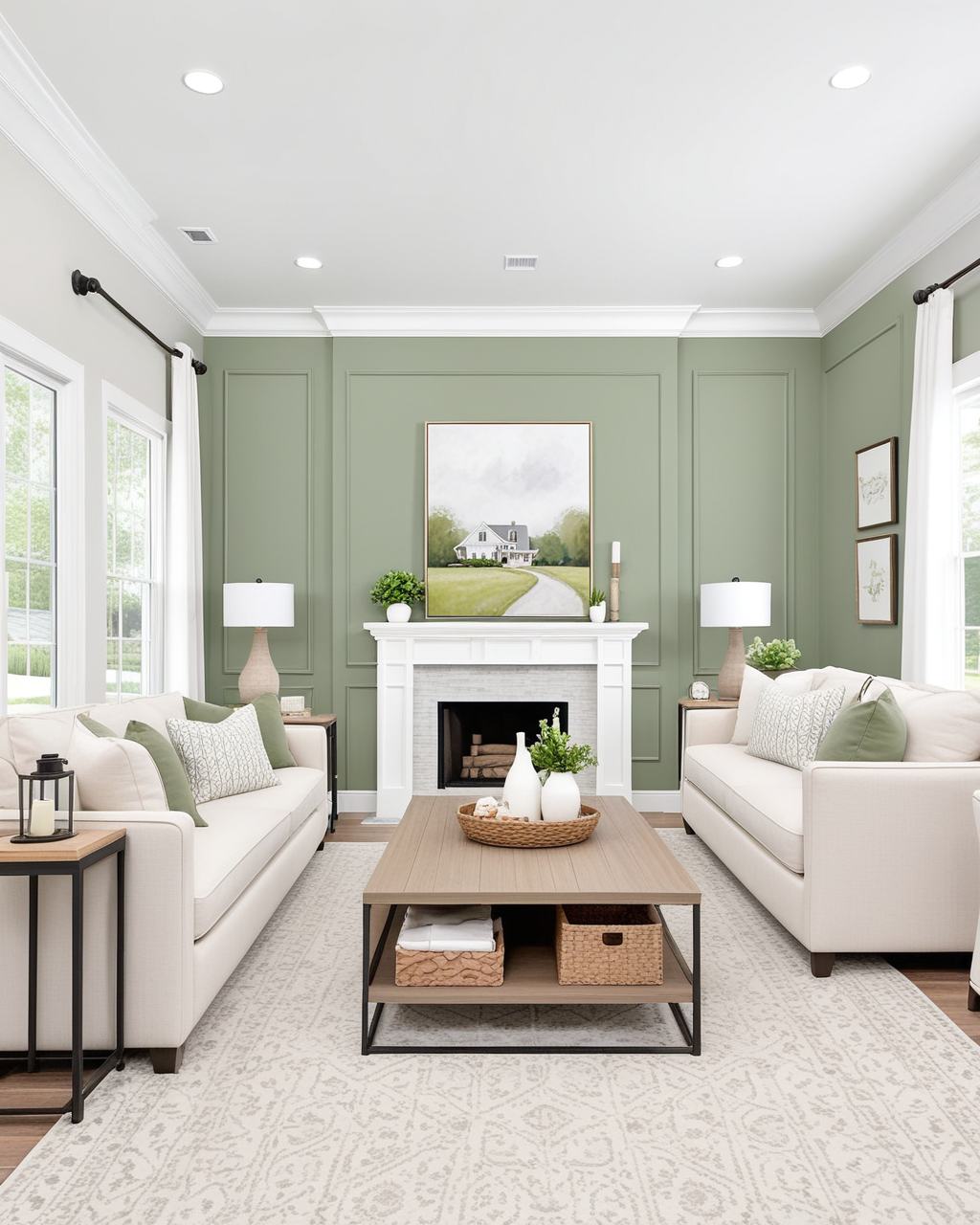 Classic Living Room Interior paint color combination — Cascade Green