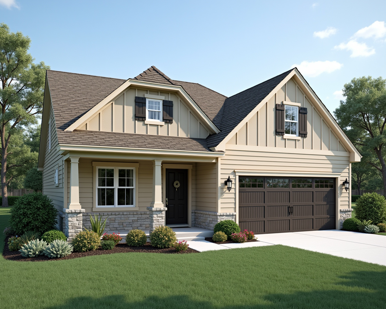 Warm American Cottage House Exterior paint color combination — Crisp Linen