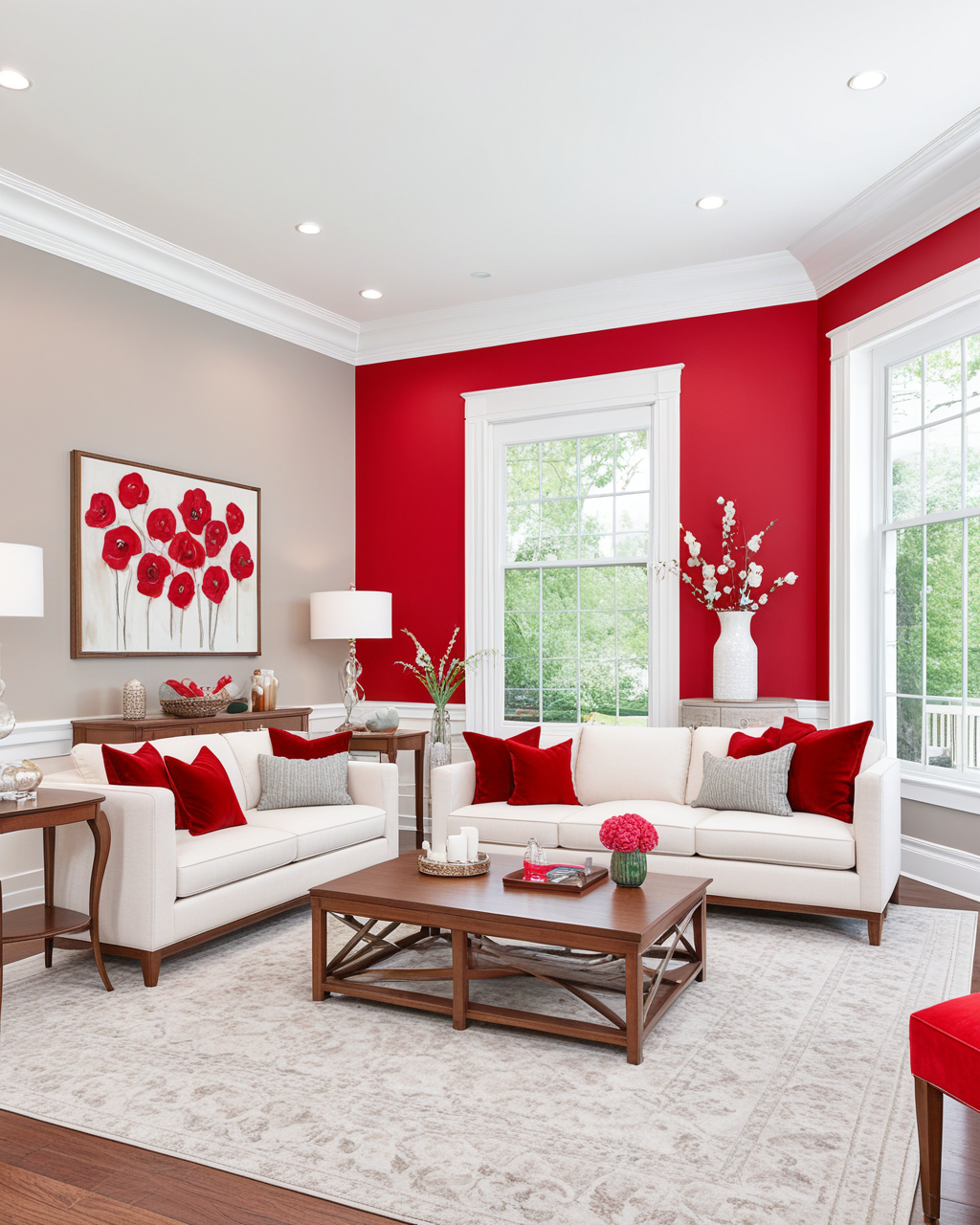Bold Living Room Interior paint color combination — Real Red