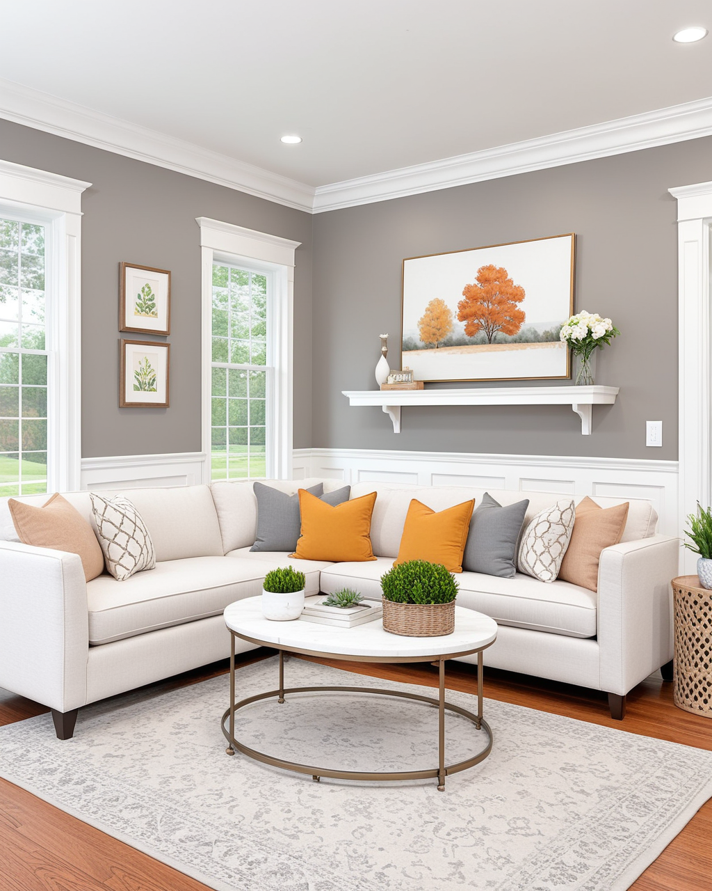 Neutral Living Room Interior paint color combination — Pewter Tankard