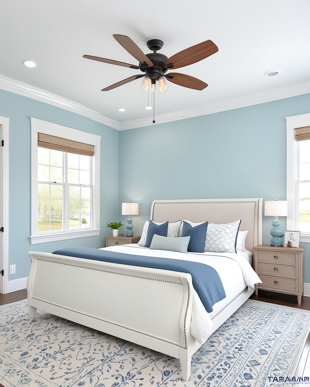 Cool Bedroom Interior paint color combination — Niebla Azul