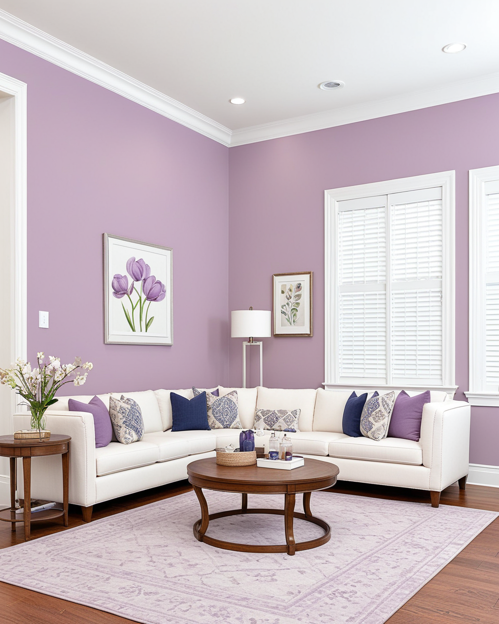 Pastel Living Room Interior paint color combination — Mauve Finery