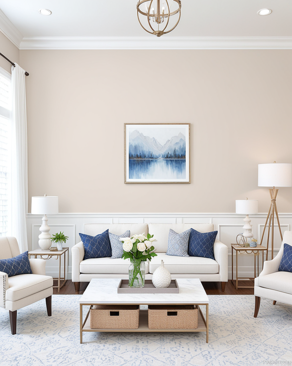 Minimal Living Room Interior paint color combination — White Heron