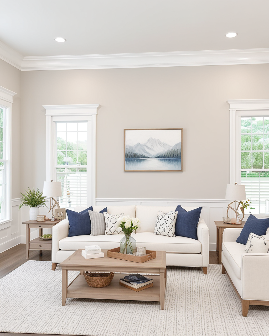 Minimal Living Room Interior paint color combination — Gauzy White