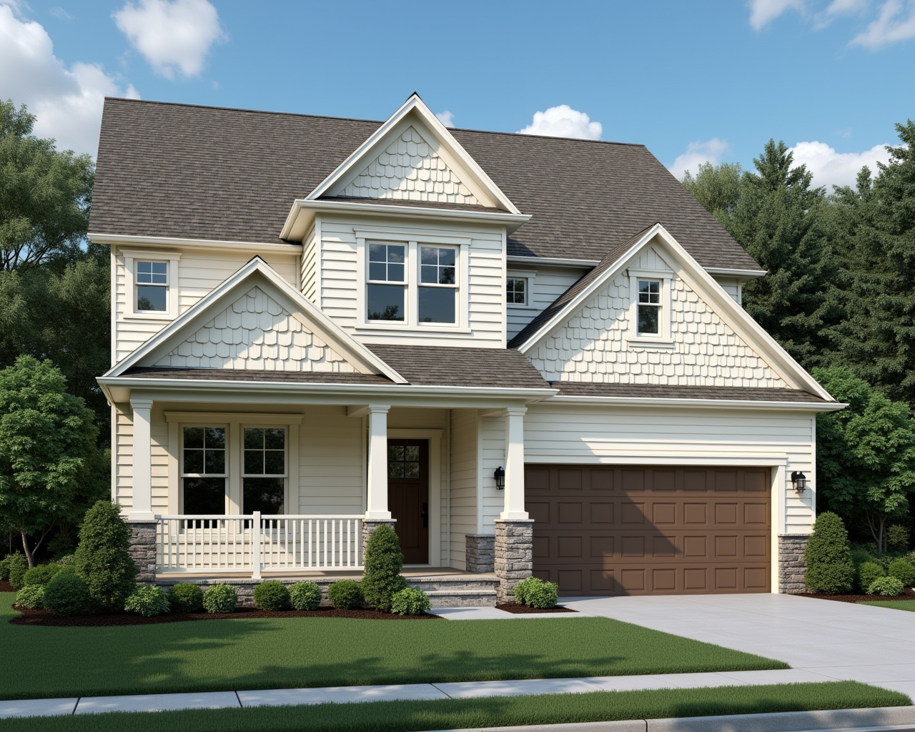 Warm American Cottage House Exterior paint color combination — High Reflective White