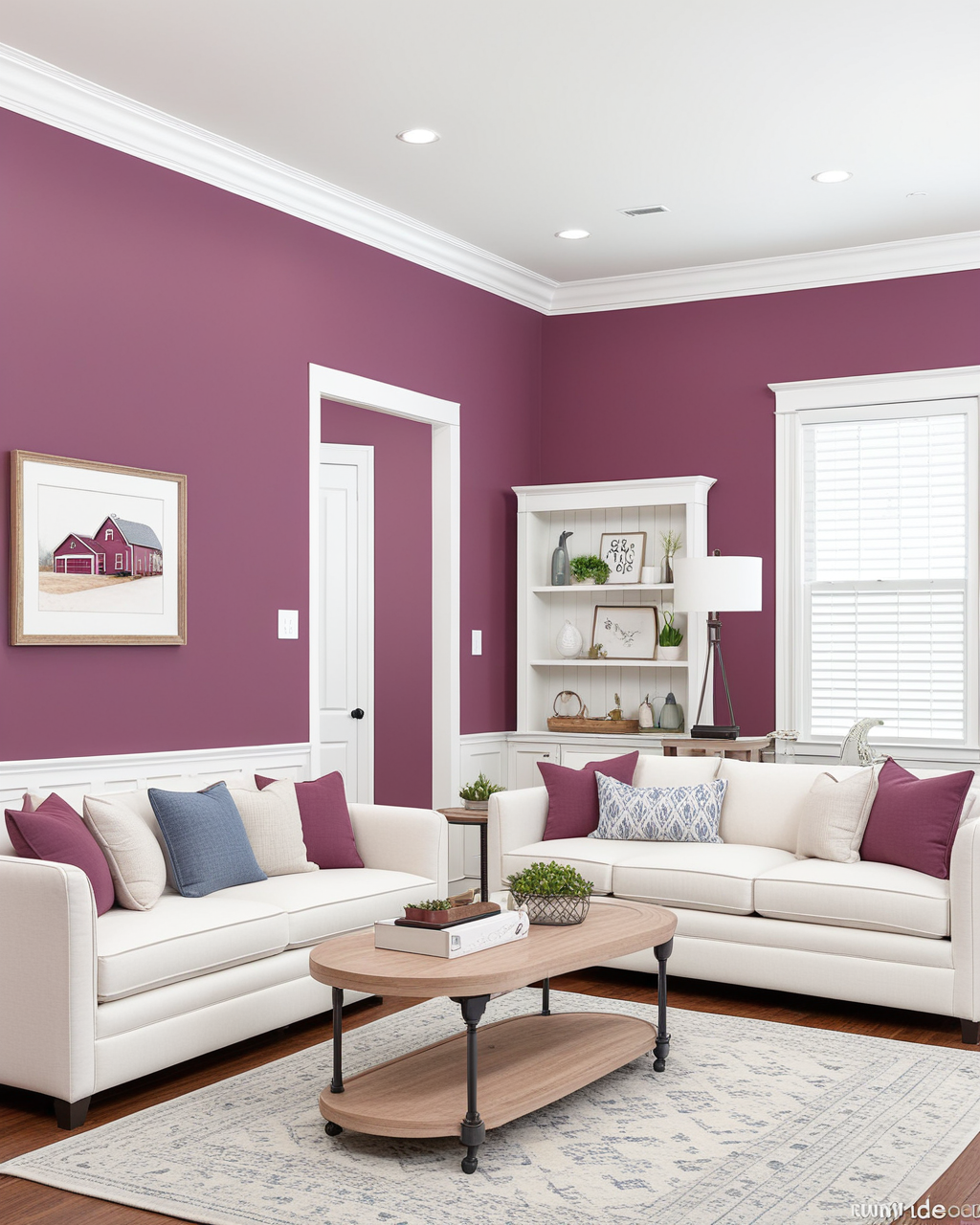 Bold Living Room Interior paint color combination — Moss Rose