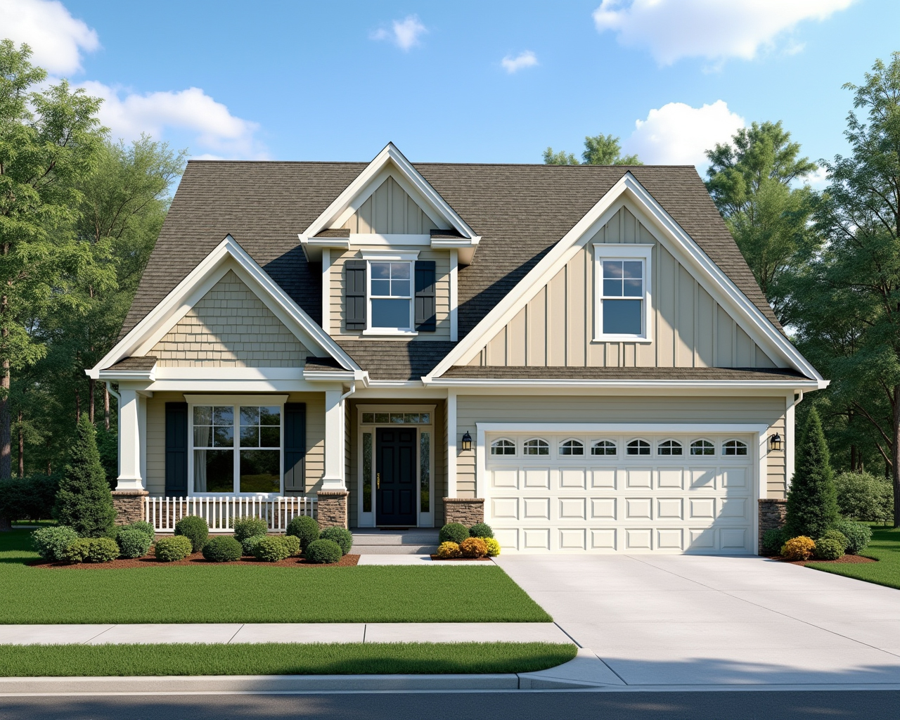 Warm American Cottage House Exterior paint color combination — Classic Light Buff