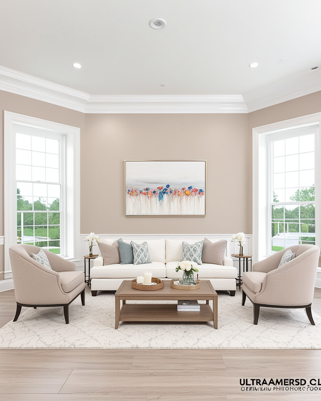 Pastel Living Room Interior paint color combination — Accessible Beige