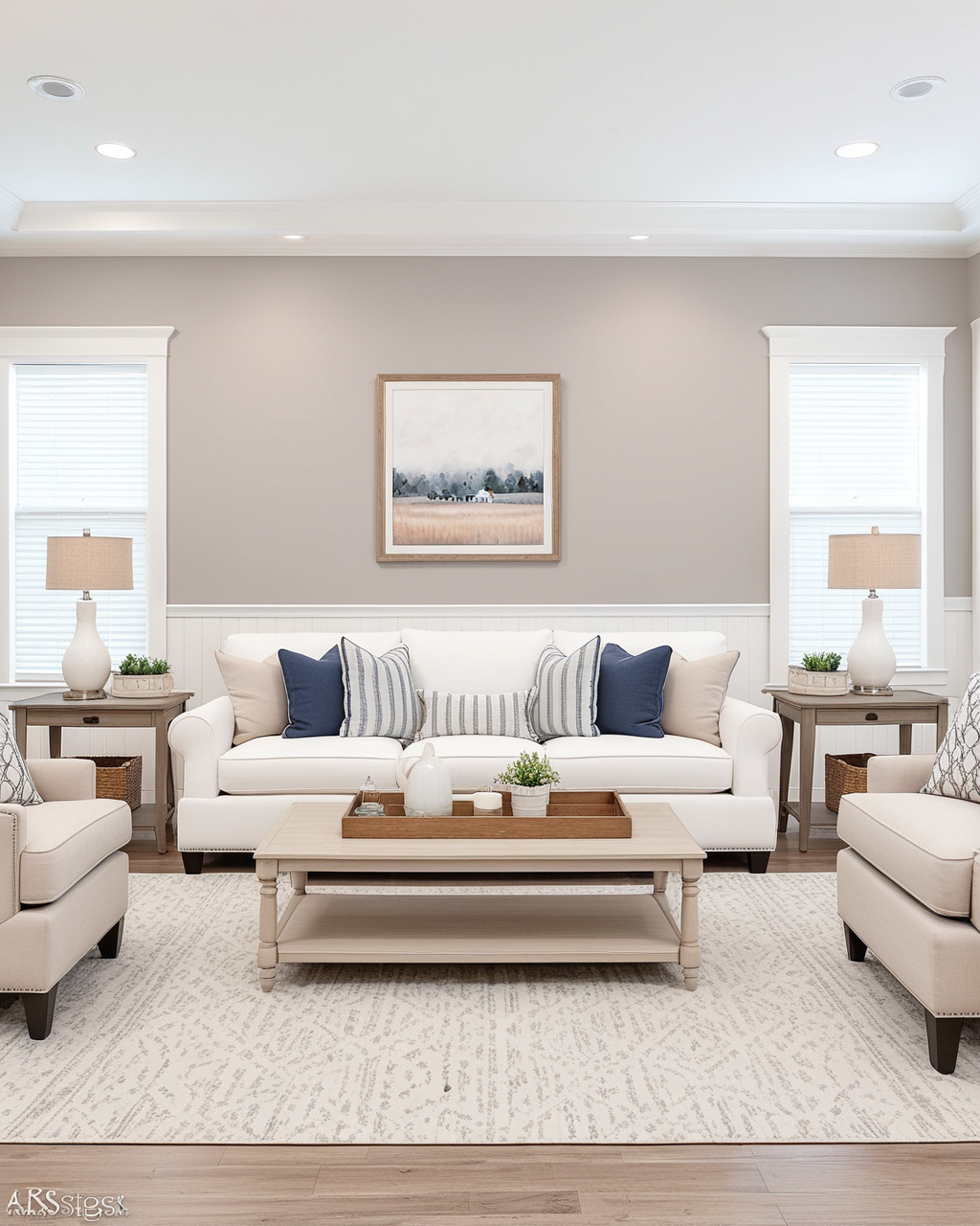 Warm Living Room Interior paint color combination — Angora